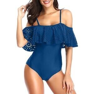 NWT Tempt Me Women One Piece Off Shoulder Ruched Vintage Swimsuit Medium